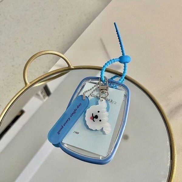 可愛いキーホルダー付きトレカケース  ブルー 高品質ケース