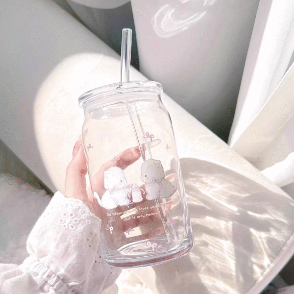【MoonpieGirl】可愛いガラスカップ　ストロー付き
