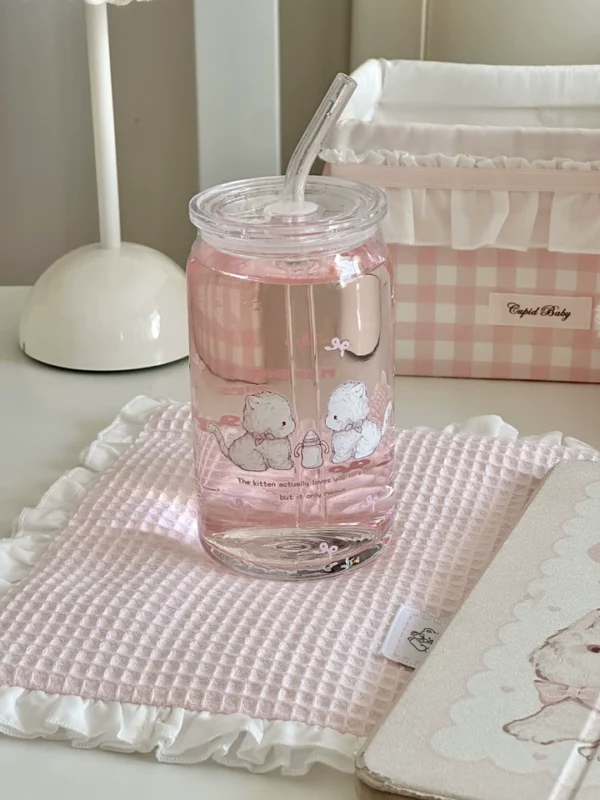 【MoonpieGirl】可愛いガラスカップ　ストロー付き