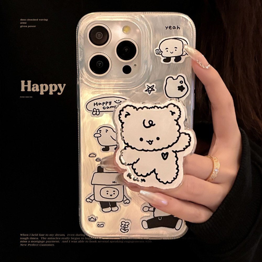 ★iPhone16シリーズ対応 可愛いクマちゃんIPhoneケース ステッカー風