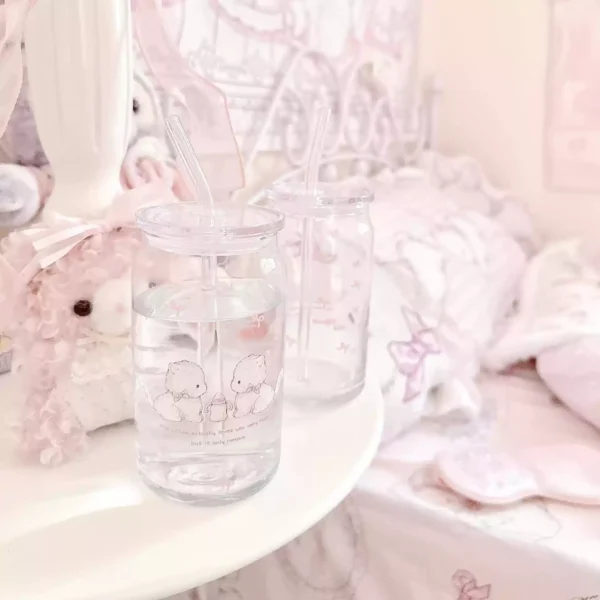 【MoonpieGirl】可愛いガラスカップ　ストロー付き