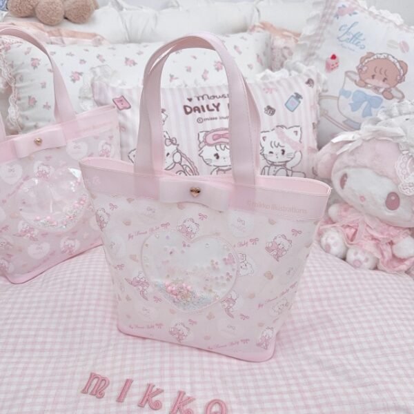 【mikko】半透明トートバッグ　手提げバッグ　化粧品収納　防水設計