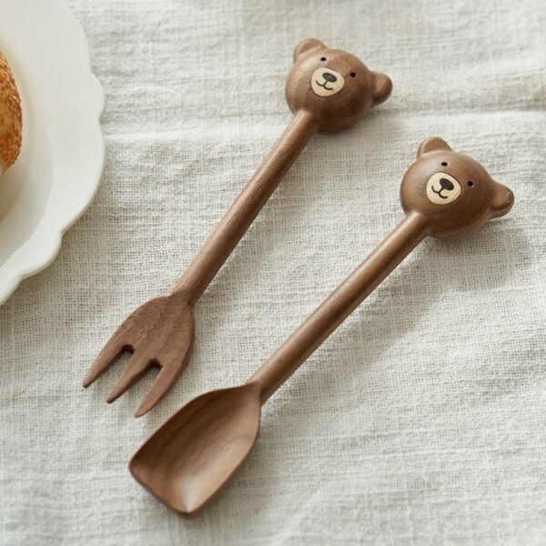 木製スプーン　ウッドフォーク　クマ　高品質スプーン＆ウッドフォーク　韓国風雑貨