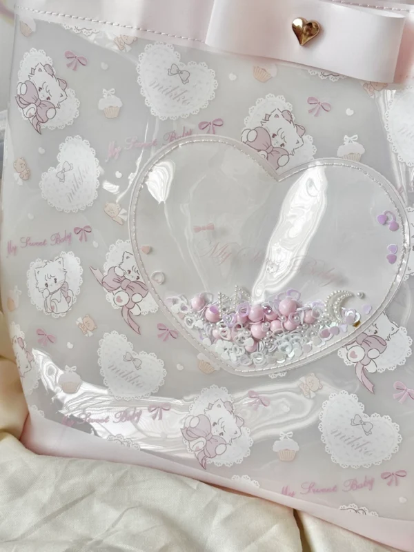 【mikko】半透明トートバッグ　手提げバッグ　化粧品収納　防水設計