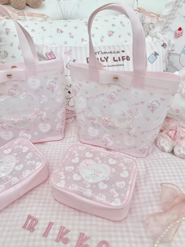 【mikko】半透明トートバッグ　手提げバッグ　化粧品収納　防水設計